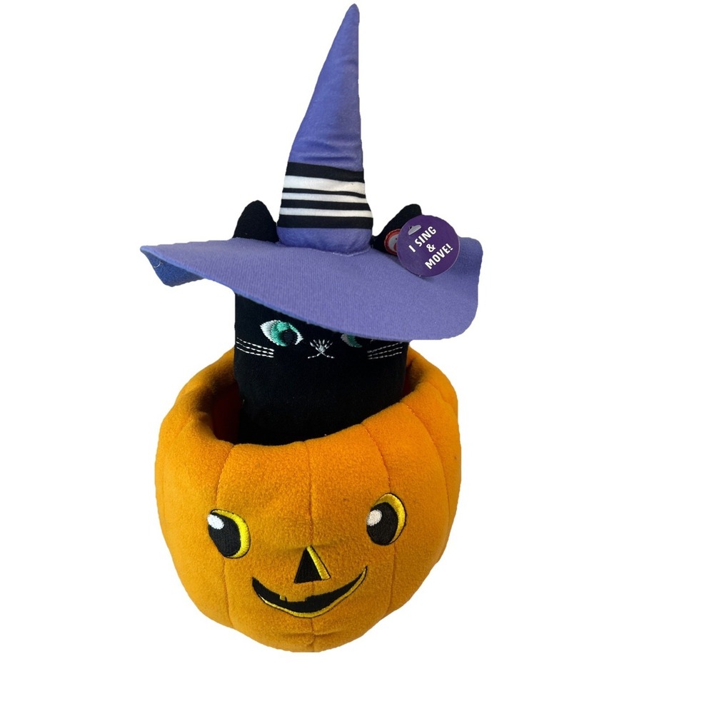 Hallmark PEEK A BOO‎ CAT Sound & Motion Plush Halloween Black Cat Pumpkin Read